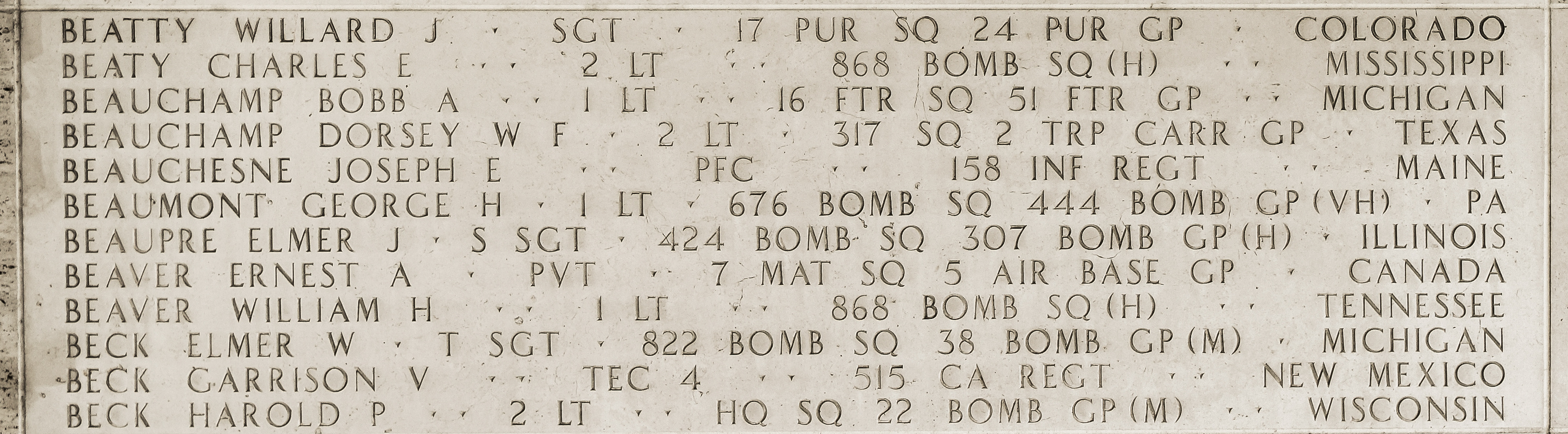 Elmer W. Beck, Technical Sergeant